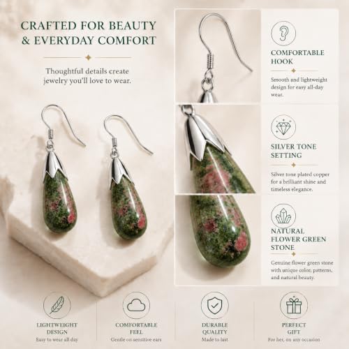 Natural Unakite Earrings for Women Crystal Dangle Drop Birthstone Jewelry - image 5