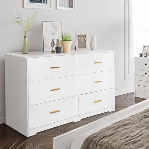 MilleLoom Dresser for Bedroom with 6 Drawers, Modern Closet Dressers Chest of Drawers with Metal Handle, Wooden Dresser Organizer for Bedroom, Living Room, Hallway Cover