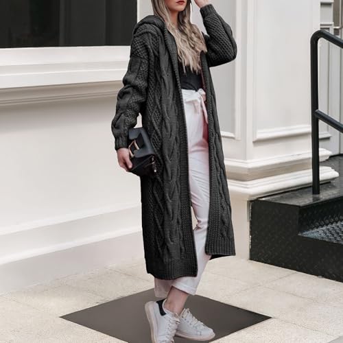 Hooded Open Front Cardigan for Women Oversized Cable Knit Sweaters Chunky Cardigan with Pocketed Floor Length Coat2