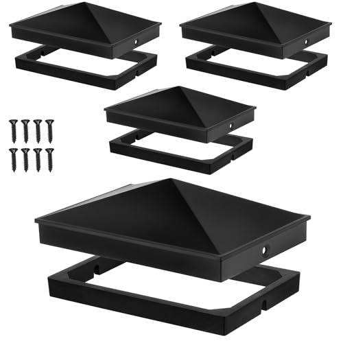 Dunzy 4 x 6 Heavy Duty Aluminum Pyramid Post Caps Fit 4 x 6 & 3.5 x 5.5 Nominal Wood Posts Black Matte Powder Coated Finish for Fence Deck Corridor Includes Stainless Steel Screws(4 Pack)
