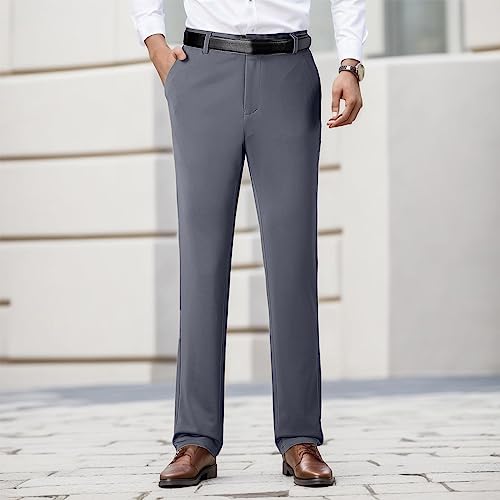 Dress Pants Men Casual Stretch Mid Rise Loose Fit Business Straight Leg Non Iron Trousers with Pocket4