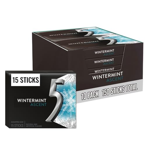Image of 5 GUM Wintermint Ascent Sugar Free Mint Chewing Gum, 15 Stick, 10 Pack