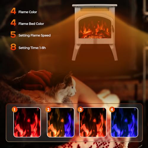 Image of R.W.FLAME Electric Fireplace Heater 17 inch with Remote Control, Metal, Beige