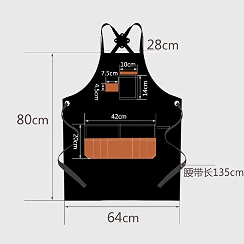 Delantal negro impermeable con bolsillos para barberos y carpinteros profesionales 4