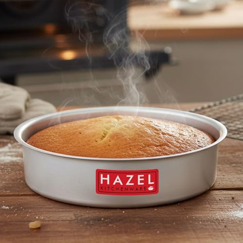 Image of HAZEL Aluminium Round Cake Mould Medium | Non Stick Baking Tin Pan | Microwave OTG Oven Tray | Cake Making Tools Kitchen