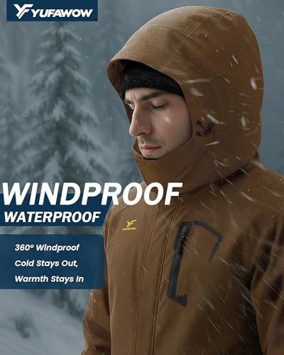 Image of Yufawow Men's Ski Jacket Waterproof Warm Snowboard Jacket Insulated Winter Coat for Outdoor Cold Weather Sports Work