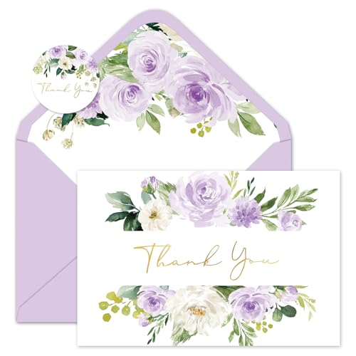 Cartes de remerciement florales pour mariage et anniversaire à personnaliser | Lot de 24