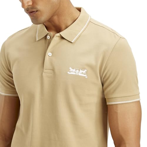Image of Levi's Men's Solid Slim Fit Polo T-Shirt Beige