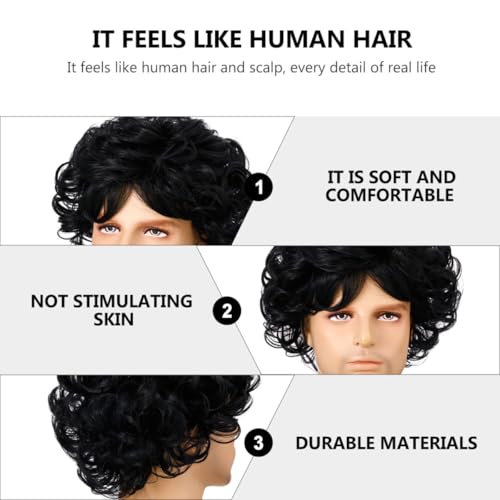 AMUSLESUR Postiche Style Haute Fibre Courte Bouclée pour et Homme Élégant Température, Lavable et Confortable Réaliste Fête et Cosplay – vue 3