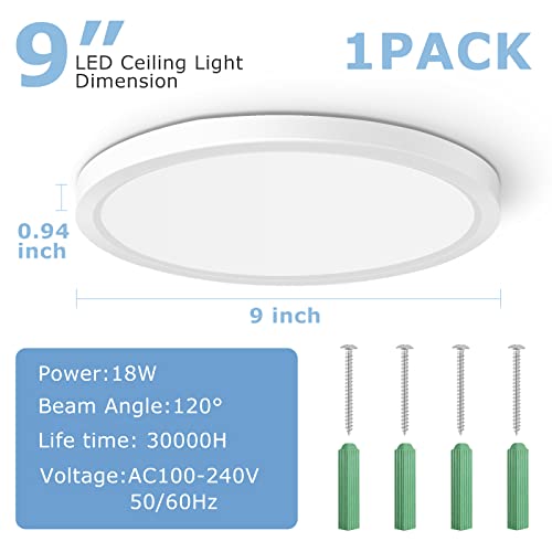 Dekievale 9 Inch 18W Led Flush Mount Ceiling Light Fixture, 5000K Daylight Modern Round Lighting Fixtures, Led Ultra Thin Flat Pannel Lighting For Bedroom Kitchen Hallway Porch Closet Room Stairwell #TOP3