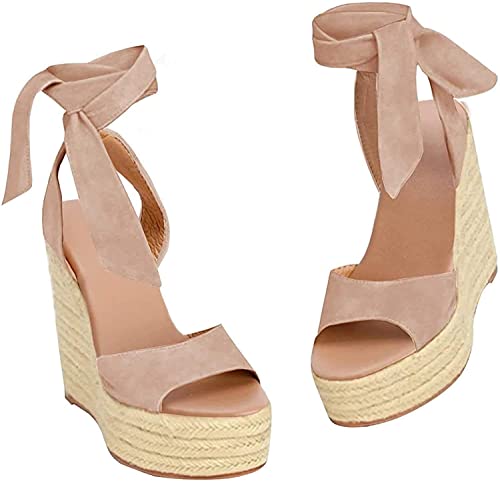 Image of Womens Platform Espadrille Wedges Open Toe High Heel Sandals with Ankle Strap Buckle Up Shoes