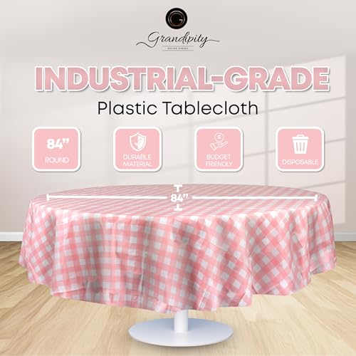 Image of Grandipity Plastic Table Cloth Disposable 12 Pack 84 inch Round Gingham | Plastic table covers, durable disposable tablecloths, fade and tear-resistent table cover for party, event