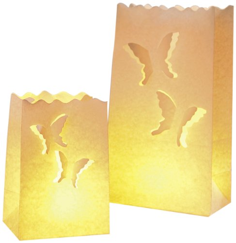 Luminaria 8552100 Candle Bags Butterflies Big & Small, Set of 8, Paper, Big: 15 x 26 x 9 cm, Small: 11 x 16 x 9 cm, White