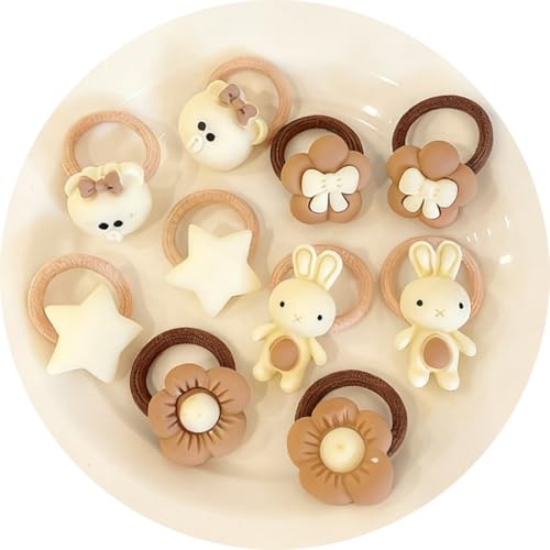 Cartoon Hair Ties for Toddlers Girls, 20pcs Mini Cream-toned Elastic Hair Bands with Bear, Rabbit, Cherry Designs,Cute Baby Hair tie Accessories, No Damage, 0-6 Years image 5