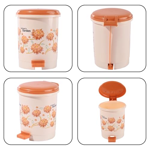Image of Kuber Industries 2.5 Ltr Plastic Pedal Dustbin | Trash Waste Bin for Study Room, Bed Room, Wash Room & Office Use | Dustbins & Garbage Bin for Kitchen & Home | Flower - Cream