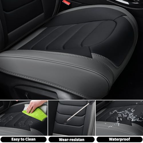 Image of FLORICH Car Seat Covers, Leather Seat Covers, Waterproof Car Seat Protector, Auto Driver Seat Covers Accessories Fit for Most SUV Trucks(Gray&Black, Full Set)