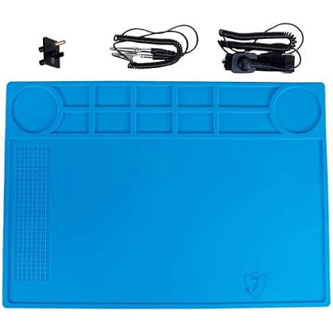 Kaisiking Anti-Static Mat Kit for Electronic - Anti Static Wrist Strap, Grounding Wire,Grounding Plug, ESD Pad 15.7'' x 11'' Heat Resistant Soldering Mat for Electronics Computer Repair Cover
