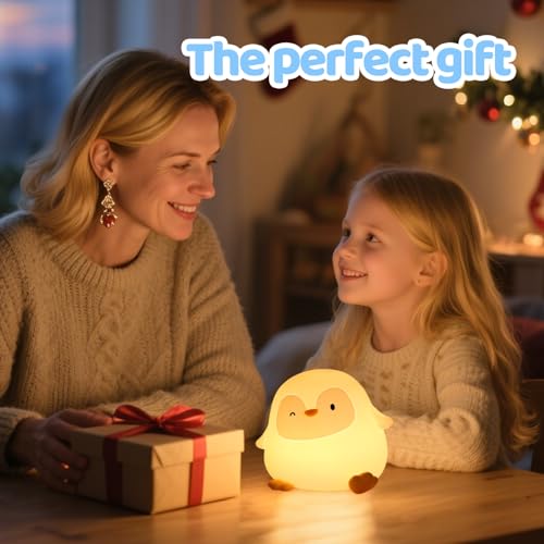 Image of Penguin Night Light for Kids, Squishy Silicone Touch Lamp with 2 Brightness Levels, Up to 50H Battery, 30-Min Auto-Off Timer, Soft Glow Bedside Nursery Lamp