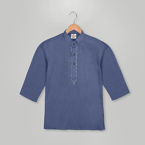 Image of Baby Boys Ethnic Wear Cotton Kurta Pyjama Set with Embroidery