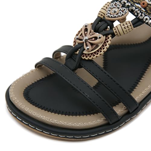 Touchmosees Women's Bohemia Sandals Summer Comfortable Casual Beach Rhinestone Open Toe Dress Flats Shoes2