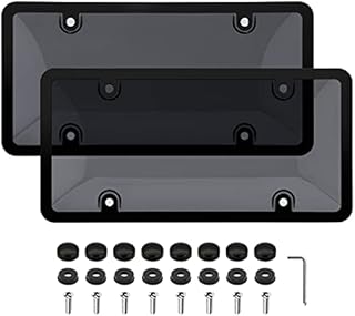 EWBN Black Plastic License Plate Frame, Black Smoked Tinted License Plate Cover, License Plate Frame &Cover, License Plate Holder, Smoked License Plate Cover.