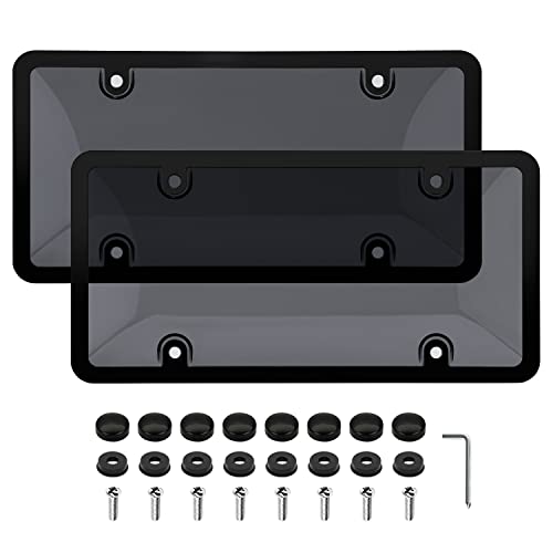 EWBN Black Plastic License Plate Frame, Black Smoked Tinted License Plate Cover, License Plate Frame &Cover, License Plate Holder, Smoked License Plate Cover. 