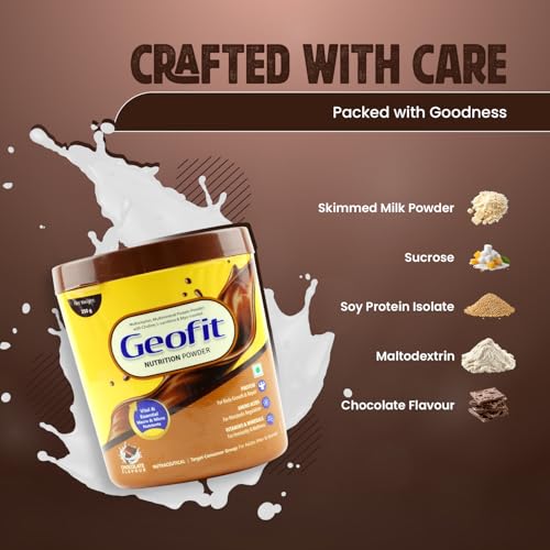 Image of Geofit Nutrition Powder | Delicious Chocolate Flavour | High-Calorie Protein Powder for Better Immunity & Health | Helps Build Muscles for Men & Women Pack of 2 -(250g each)