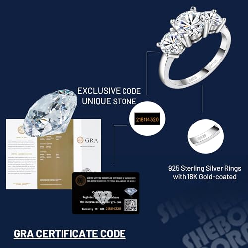 2ct Moissanite Rings for Women 3 Stone Wedding Band Moissanite Travel Engagement Ring 925 Sterling Silver 18K White Gold Plated D Color 2 Carat Anniversary/Wedding/Promise Jewelry for Her3