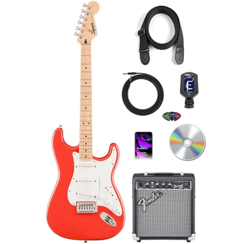 Image of Fender Squier Sonic Stratocaster - Fiesta Red Bundle with Frontman 10G Amp, Instrument Cable, Tuner, Strap, Picks, and Austin Bazaar Instructional Video