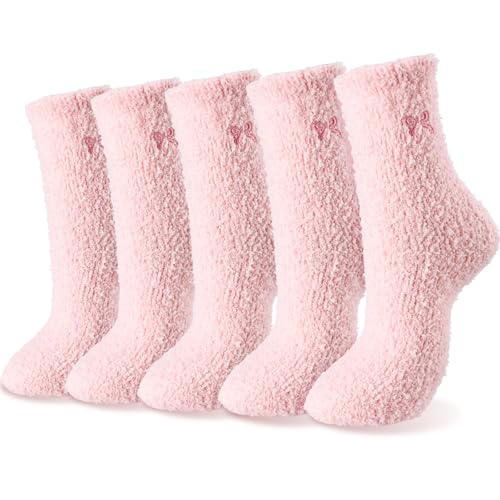 5 Pairs Women Fuzzy Socks Fluffy Cozy Slipper Socks for Sleeping Holiday Birthday Gifts