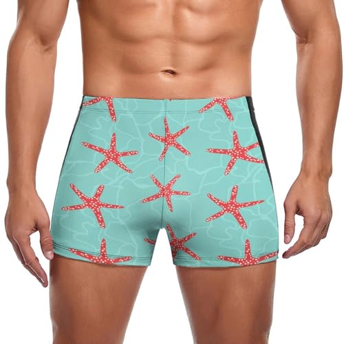 Short de bain homme rouge imprimé étoile de mer idéal pour la plage