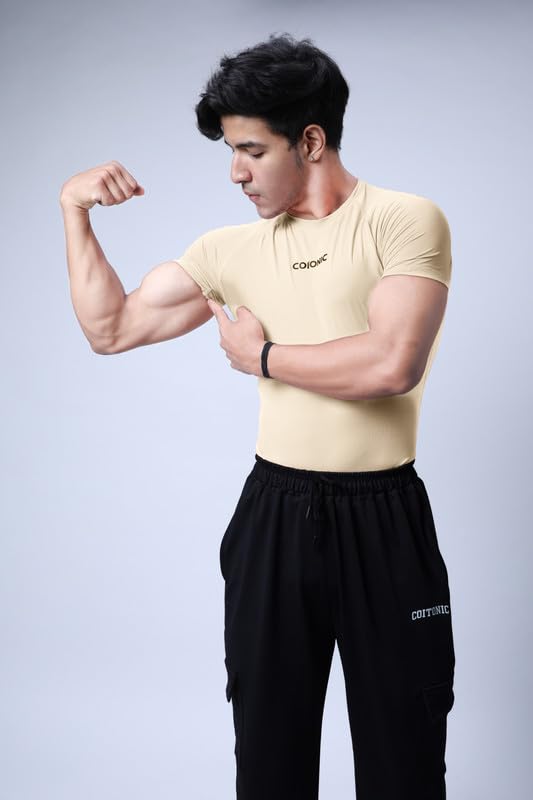 Image of COITONIC Men Compression Half Sleeves Round Neck T-Shirt for Gym and Sports Wear