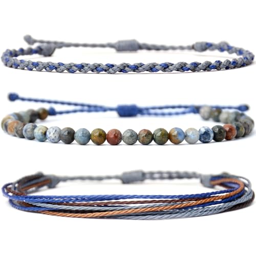 Mezcla Vida Handmade Natural Stone Beaded Healing Bracelet Gift for Men Adjustable Rope String Bracelet (Dumortierite, Adjustable)