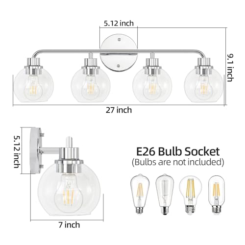 Image of Bathroom Light Fixtures Chrome Vanity Light 27 Inch Silver 4 Light