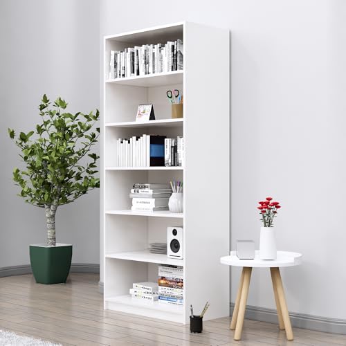 Image of Bniture 6 Tier Engineered Wood Open Book Shelf Wooden Bookshelf for Home, Kids Room & Study Room | Multipurpose Free Stand Corner Book Organizer for Library Room, Office | Frosty White