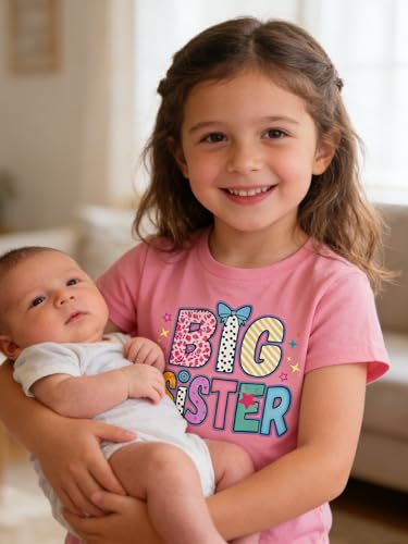 Image of Funnycokid Big Sister Shirts for Girls Pregnancy Announcement Toddler Promoted to T-Shirt 1-7 Years