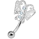 Monster Piercing Papillon de Pierre en Cristal Lavande en Argent Sterling avec Calibre 16 Banane Acier Chirurgical sourcil Bar Piercing