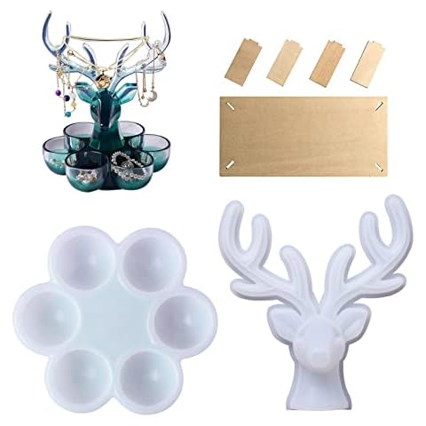 FZQBEY Reindeer Jewelry Stand Resin Mould Silicone Epoxy Casting Mold Antler Epoxy Resin Moulds 3D Crystal Deer Jewelry Holder Silicone Moulds for DIY Jewelry Making Display Stand Cover