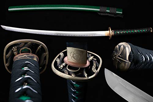 Handforged Samurai Katana, Damascus steel/1095 High Carbon Steel, Full Tang, Antique Copper Tsuba, Solid Wood Saya (ZDD01, 40.5