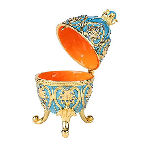 QIFU Sky-Blue Easter Egg Style Enameled Trinket Box, Unique Gift for Family