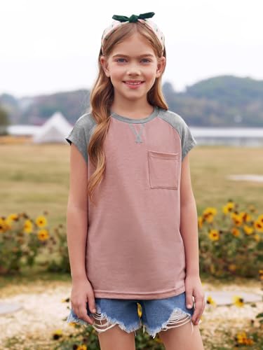 Imily Bela Girls Summer T Shirts Casual Cap Sleeve Crewneck Raglan Tops with Pocket4