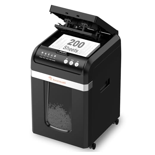 Bonsaii Distruggi documenti con Alimentazione Automatica da 200 Fogli, 60 Minuti di Funzionamento Continuo, Taglio a Frammento P-4, Cestino da 31L, Silenzioso e Ideale per Ufficio, C283-A