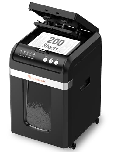 Bonsaii Aktenvernichter mit automatischem 200-Blatt-Einzug, 60 Min Dauerbetrieb, DIN P-4...