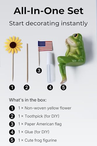 Figura decorativa de rana de resina con bandera miniatura 4