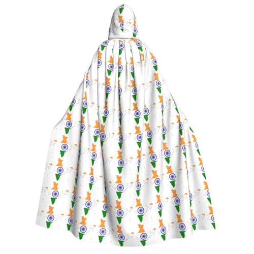 cchgnm Disfraz de Halloween con diseño de mapa de la bandera de la India, bata de mago retro medieval, capa de caballero con capucha para adultos para hombres y mujeres