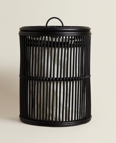 Image of Wicker Cane Laundry Basket with Lid & Removable Liner | Handwoven Natural Rattan Clothes Hamper for Bedroom, Bathroom & Laundry Room (BALCK)