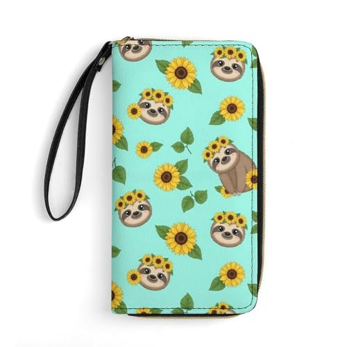 Large Capacity Slim Wallet for Women Waterproof Travel Long Purse Sunflower Sloth Credit Card Holder with Multiple Card Slots3
