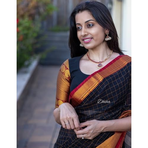 Image of Narayanpet Pure Cotton Avani Border Saree for Women with Running Blouse | Tassels | Traditional Woven Solid Design | Handloom Weave