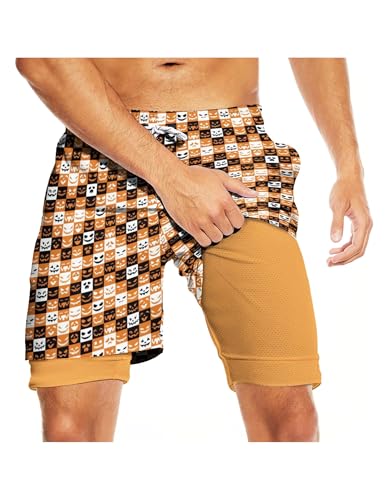 CHILL·TEK Print Men's Swim Trunks Halloween Hawaiian Shorts for Men Quick Dry Summer Bathing Suits with Drawstring for Party