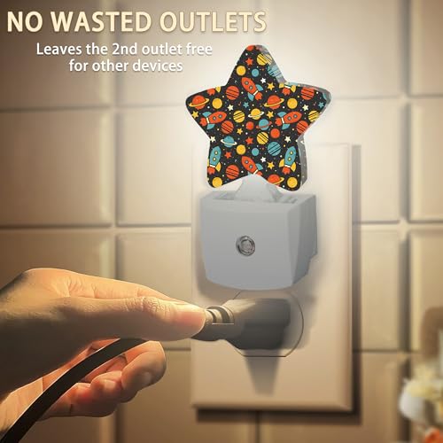 Image of Planet Spaceship Star Plug-in Night Light with Dusk-to-Dawn Sensor for Bedroom,Bathroom and Living Room Sleep Friendly lamp for Women /Girls /Boys Gift,0.5W